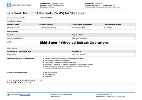 safe work method statement skid steer loader|skid steer safe work method statement.